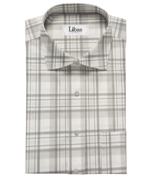 Soktas Men's Giza Cotton Checks  Unstitched Shirting Fabric (White)