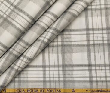 Soktas Men's Giza Cotton Checks  Unstitched Shirting Fabric (White)