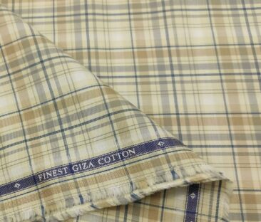 Soktas Men's Giza Cotton Checks  Unstitched Shirting Fabric (Beige)