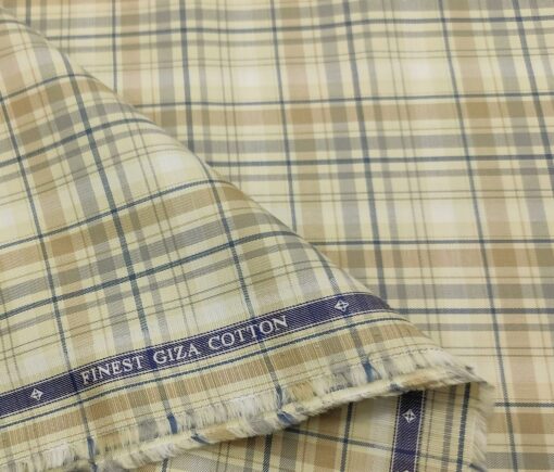 Soktas Men's Giza Cotton Checks  Unstitched Shirting Fabric (Beige)