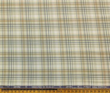 Soktas Men's Giza Cotton Checks  Unstitched Shirting Fabric (Beige)