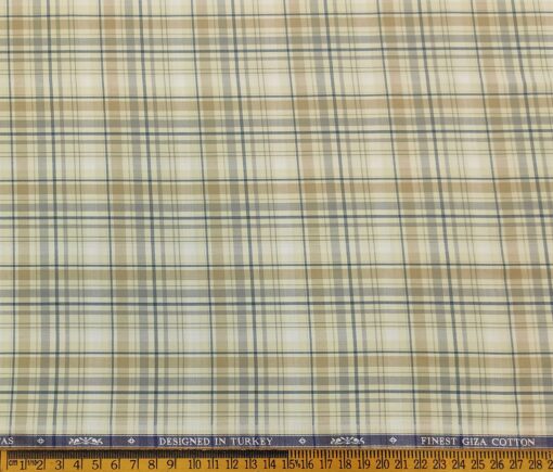 Soktas Men's Giza Cotton Checks  Unstitched Shirting Fabric (Beige)