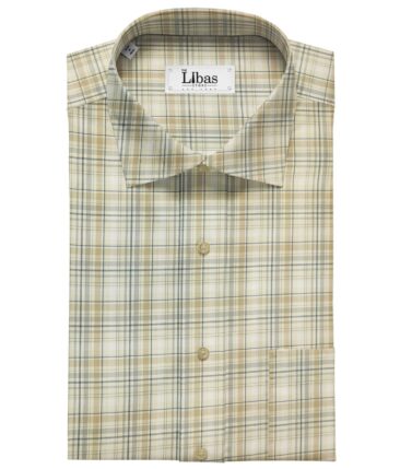 Soktas Men's Giza Cotton Checks  Unstitched Shirting Fabric (Beige)