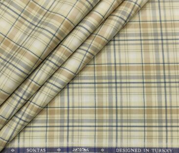 Soktas Men's Giza Cotton Checks  Unstitched Shirting Fabric (Beige)