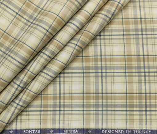 Soktas Men's Giza Cotton Checks  Unstitched Shirting Fabric (Beige)