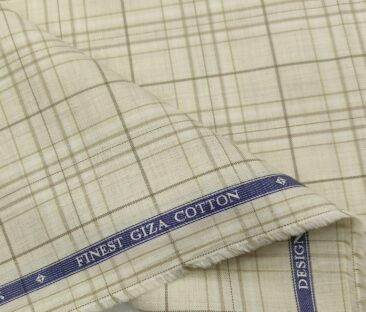 Soktas Men's Giza Cotton Checks  Unstitched Shirting Fabric (Beige)
