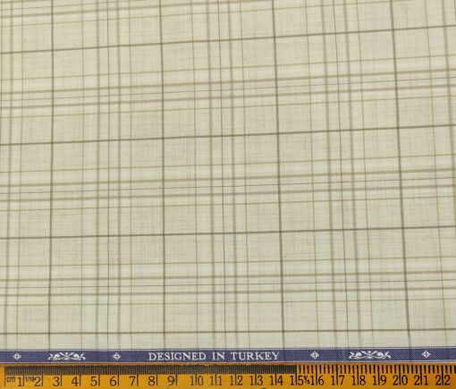 Soktas Men's Giza Cotton Checks  Unstitched Shirting Fabric (Beige)