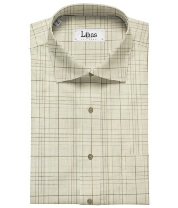 Soktas Men's Giza Cotton Checks  Unstitched Shirting Fabric (Beige)