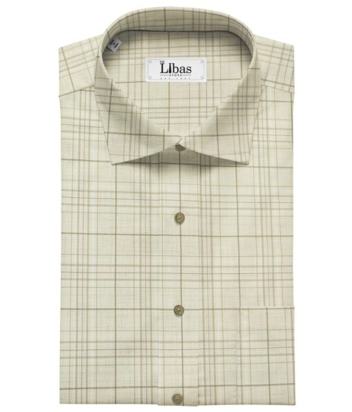Soktas Men's Giza Cotton Checks  Unstitched Shirting Fabric (Beige)