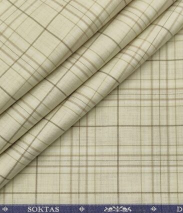 Soktas Men's Giza Cotton Checks  Unstitched Shirting Fabric (Beige)
