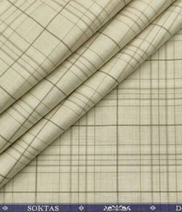 Soktas Men's Giza Cotton Checks  Unstitched Shirting Fabric (Beige)