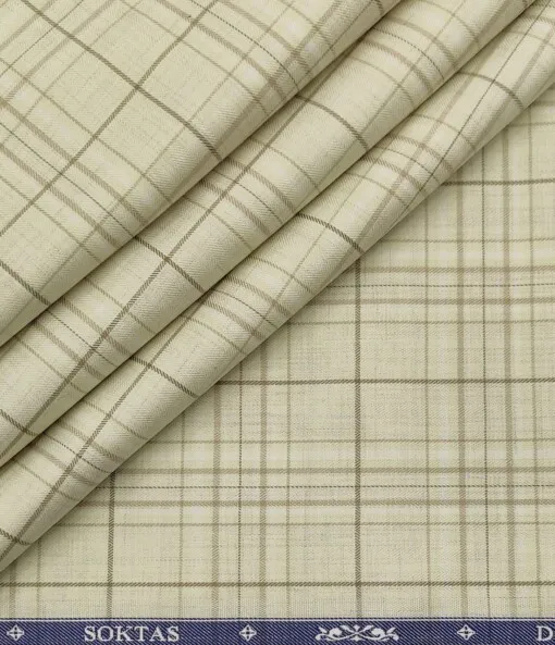 Soktas Men's Giza Cotton Checks  Unstitched Shirting Fabric (Beige)