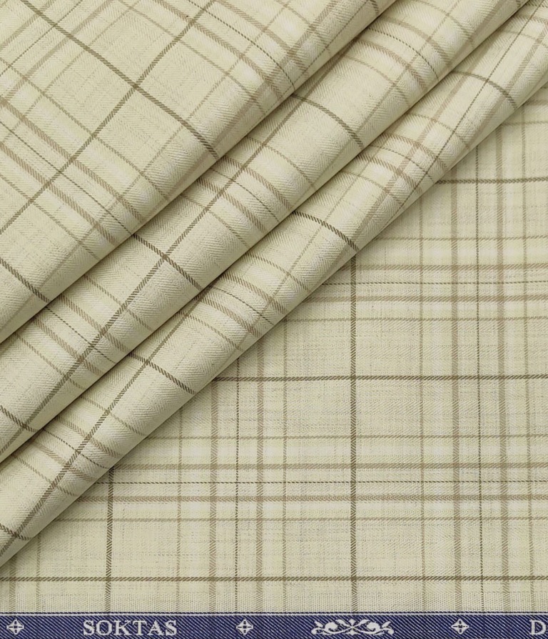 Soktas Men's Giza Cotton Checks  Unstitched Shirting Fabric (Beige)