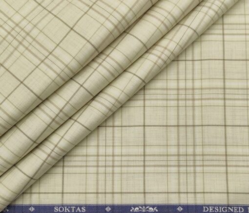 Soktas Men's Giza Cotton Checks  Unstitched Shirting Fabric (Beige)
