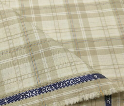 Soktas Men's Giza Cotton Checks  Unstitched Shirting Fabric (Creamish Beige)