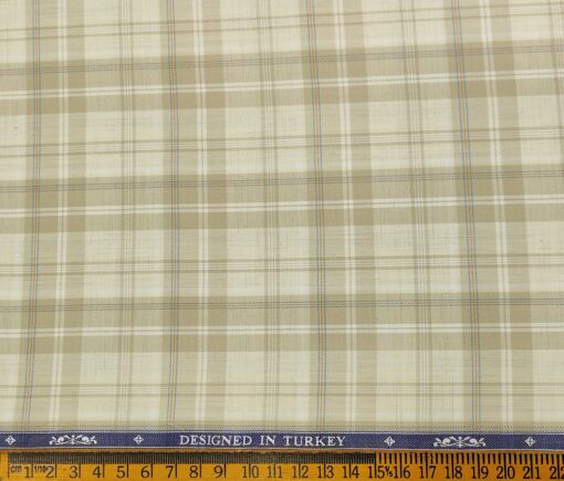 Soktas Men's Giza Cotton Checks  Unstitched Shirting Fabric (Creamish Beige)