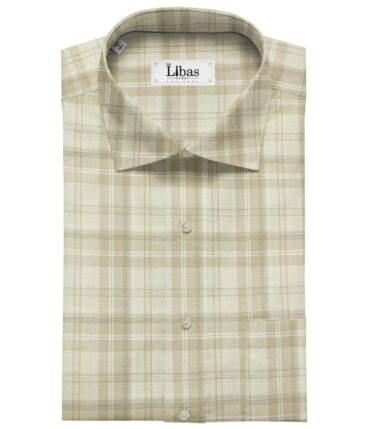 Soktas Men's Giza Cotton Checks  Unstitched Shirting Fabric (Creamish Beige)