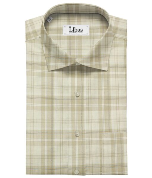 Soktas Men's Giza Cotton Checks  Unstitched Shirting Fabric (Creamish Beige)
