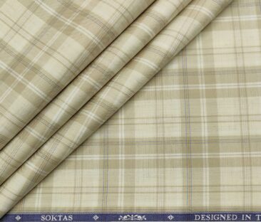 Soktas Men's Giza Cotton Checks  Unstitched Shirting Fabric (Creamish Beige)