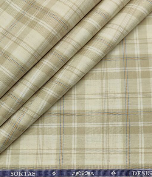 Soktas Men's Giza Cotton Checks  Unstitched Shirting Fabric (Creamish Beige)