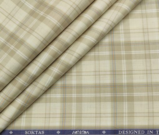 Soktas Men's Giza Cotton Checks  Unstitched Shirting Fabric (Creamish Beige)