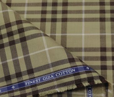 Soktas Men's Giza Cotton Checks  Unstitched Shirting Fabric (Light Brown)