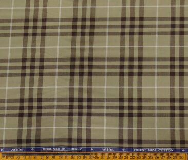 Soktas Men's Giza Cotton Checks  Unstitched Shirting Fabric (Light Brown)