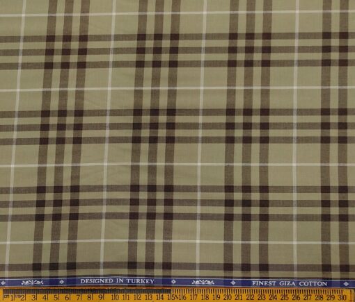 Soktas Men's Giza Cotton Checks  Unstitched Shirting Fabric (Light Brown)