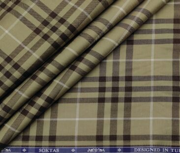 Soktas Men's Giza Cotton Checks  Unstitched Shirting Fabric (Light Brown)