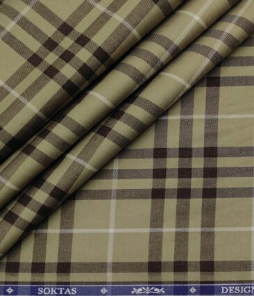 Soktas Men's Giza Cotton Checks  Unstitched Shirting Fabric (Light Brown)