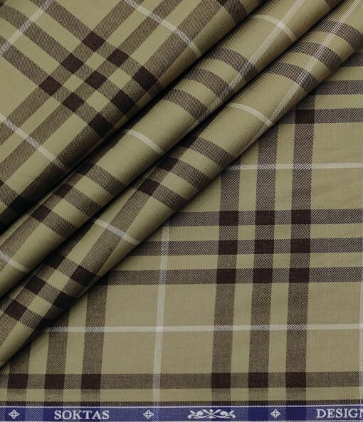 Soktas Men's Giza Cotton Checks  Unstitched Shirting Fabric (Light Brown) - Image 1