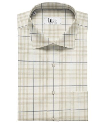 Soktas Men's Giza Cotton Checks  Unstitched Shirting Fabric (White & Brown)