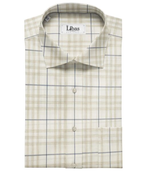 Soktas Men's Giza Cotton Checks  Unstitched Shirting Fabric (White & Brown)