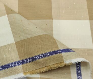 Soktas Men's Giza Cotton Checks  Unstitched Shirting Fabric (Beige)