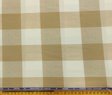 Soktas Men's Giza Cotton Checks  Unstitched Shirting Fabric (Beige)
