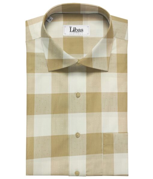 Soktas Men's Giza Cotton Checks  Unstitched Shirting Fabric (Beige)