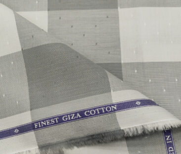 Soktas Men's Giza Cotton Checks  Unstitched Shirting Fabric (White & Grey)