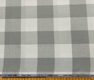 Soktas Men's Giza Cotton Checks  Unstitched Shirting Fabric (White & Grey)