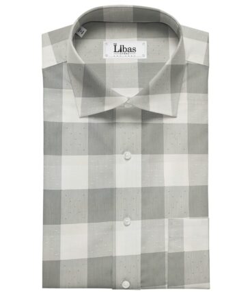 Soktas Men's Giza Cotton Checks  Unstitched Shirting Fabric (White & Grey)