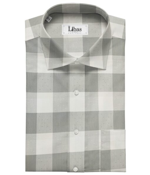 Soktas Men's Giza Cotton Checks  Unstitched Shirting Fabric (White & Grey)