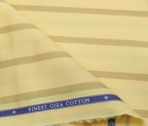 Soktas Men's Giza Cotton Striped  Unstitched Shirting Fabric (Blonde Yellow)