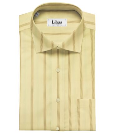 Soktas Men's Giza Cotton Striped  Unstitched Shirting Fabric (Blonde Yellow)