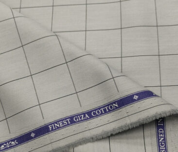 Soktas Men's Giza Cotton Checks  Unstitched Shirting Fabric (Light Grey)