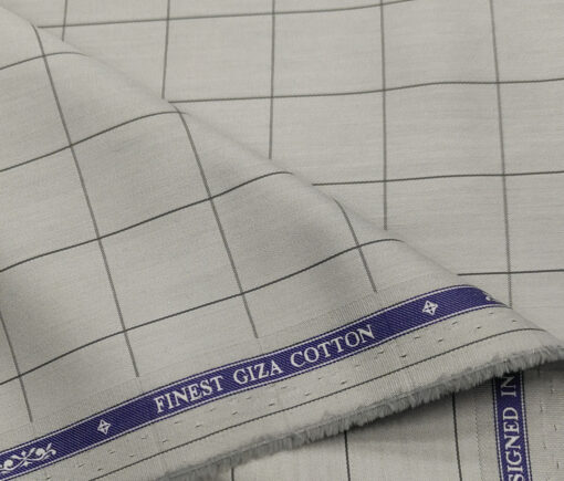 Soktas Men's Giza Cotton Checks  Unstitched Shirting Fabric (Light Grey)