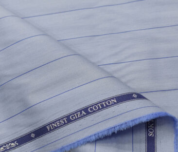 Soktas Men's Giza Cotton Striped  Unstitched Shirting Fabric (Sky Blue)