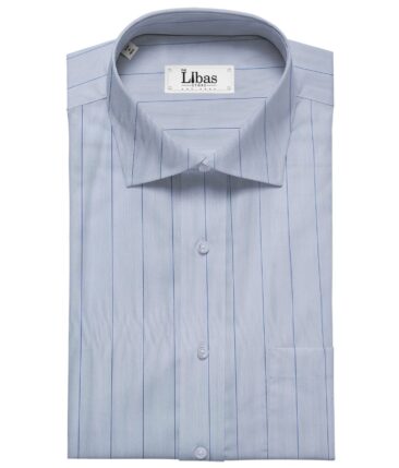 Soktas Men's Giza Cotton Striped  Unstitched Shirting Fabric (Sky Blue)