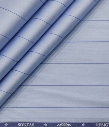 Soktas Men's Giza Cotton Striped  Unstitched Shirting Fabric (Sky Blue)
