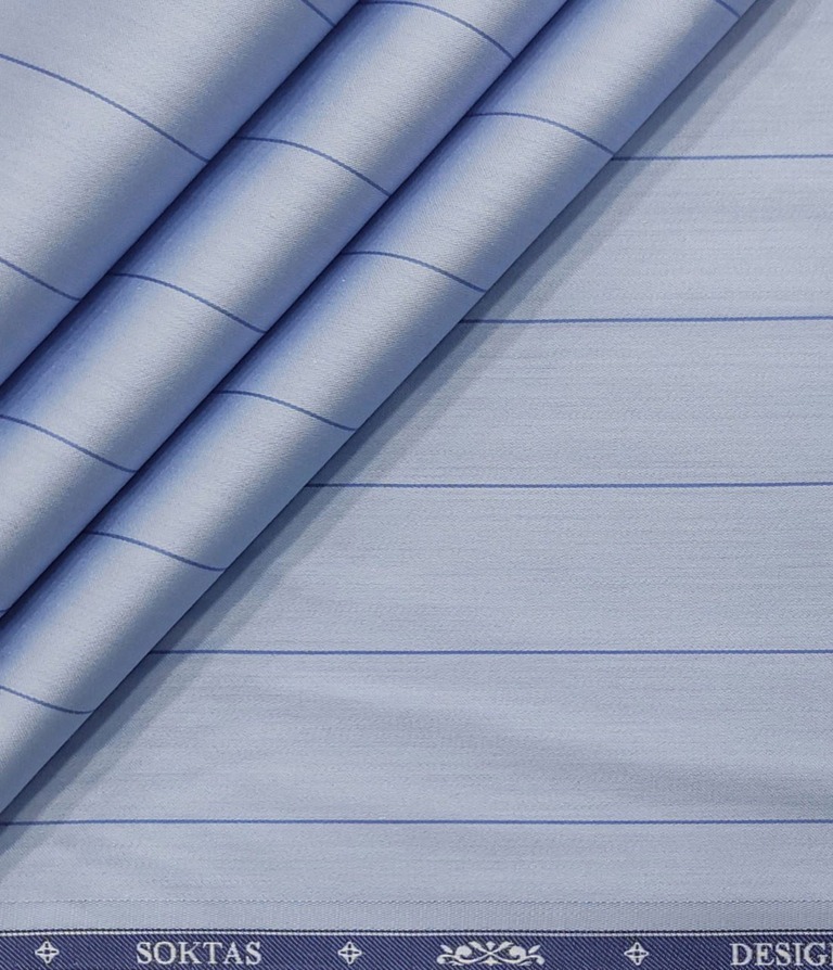 Soktas Men's Giza Cotton Striped  Unstitched Shirting Fabric (Sky Blue)
