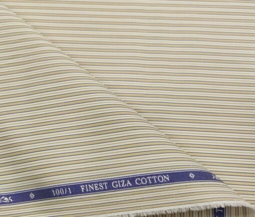 Soktas Men's Giza Cotton Striped  Unstitched Shirting Fabric (Milky White & Brown)