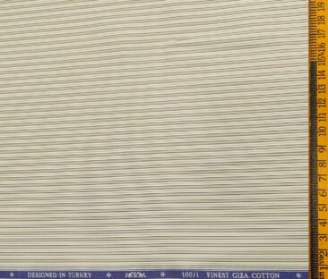 Soktas Men's Giza Cotton Striped  Unstitched Shirting Fabric (Milky White & Brown)